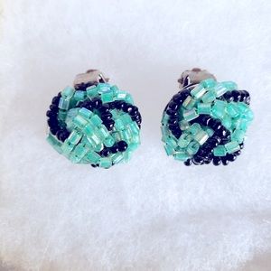 7/8” Vintage Turquoise & Black Beaded Clip-Ons